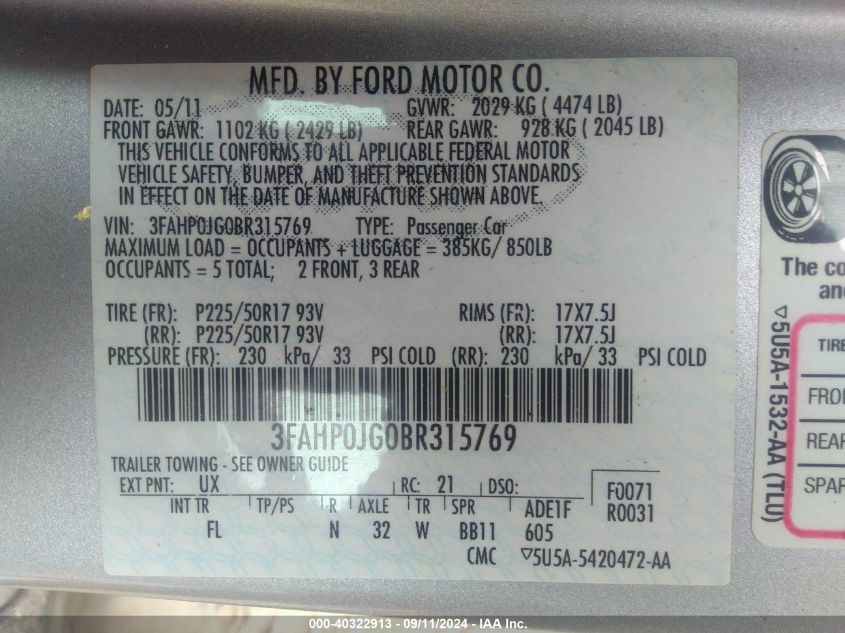 2011 FORD FUSION SEL