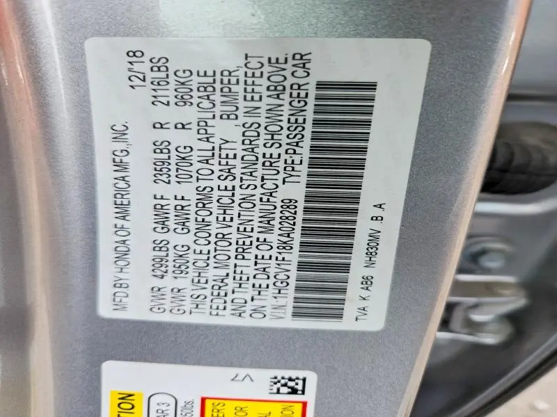 2019 HONDA ACCORD LX  