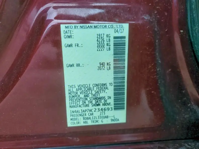 2017 NISSAN ALTIMA 2.5  