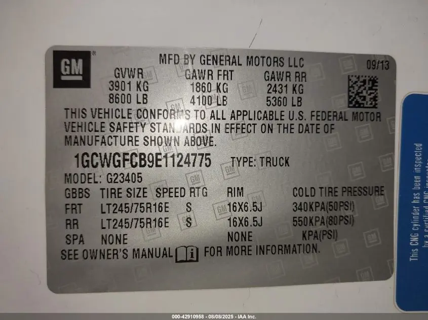2014 CHEVROLET EXPRESS 2500 WORK VAN