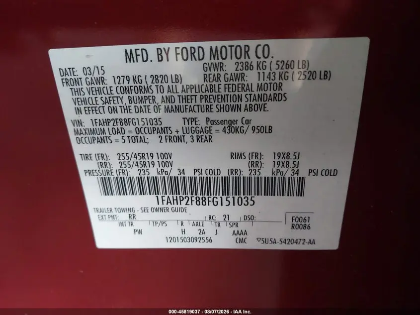 2015 FORD TAURUS LIMITED
