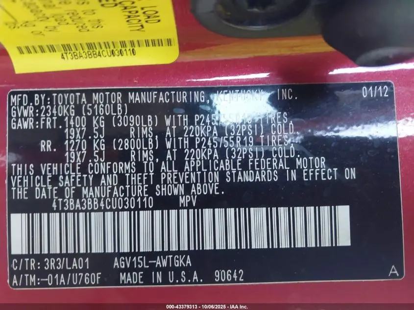 2012 TOYOTA VENZA XLE