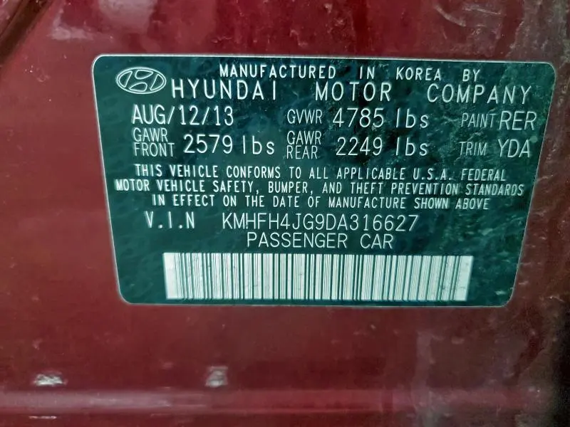 2013 HYUNDAI AZERA GLS  