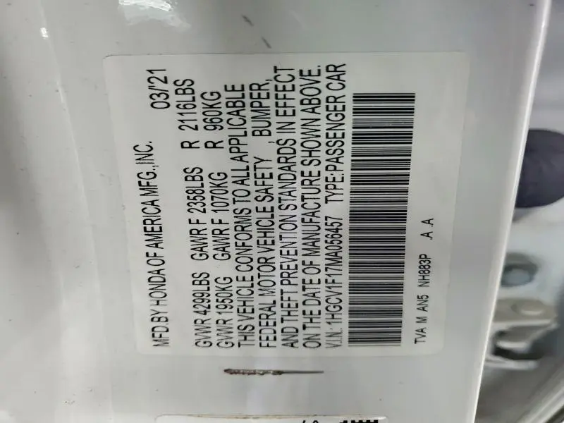 2021 HONDA ACCORD LX  