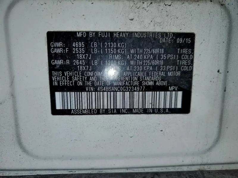 2016 SUBARU OUTBACK 2.5I LIMITED  