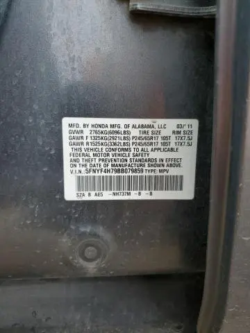 2011 HONDA PILOT EXLN  