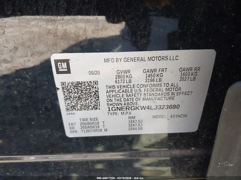 2020 CHEVROLET TRAVERSE FWD LT CLOTH