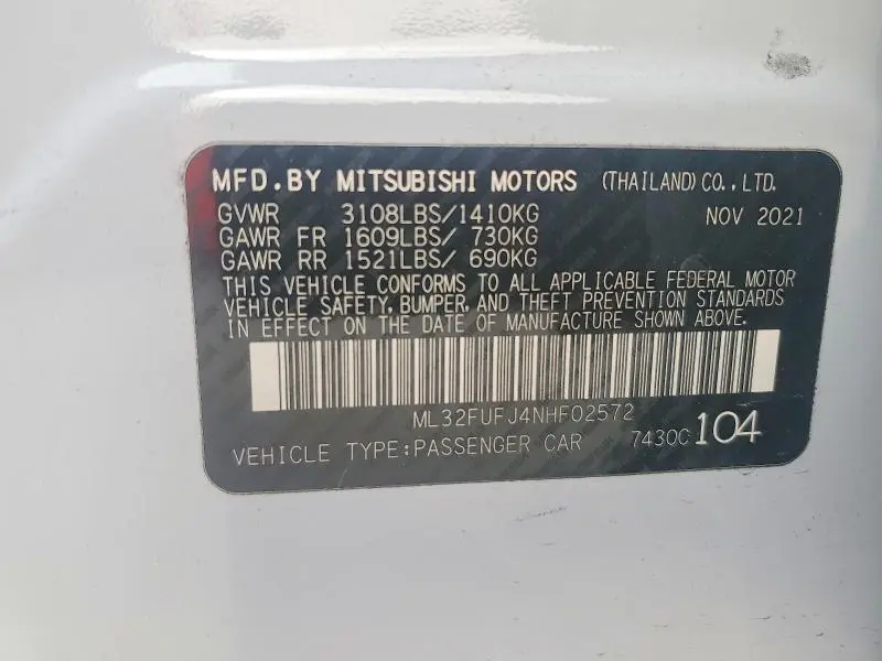 2022 MITSUBISHI MIRAGE G4 ES  