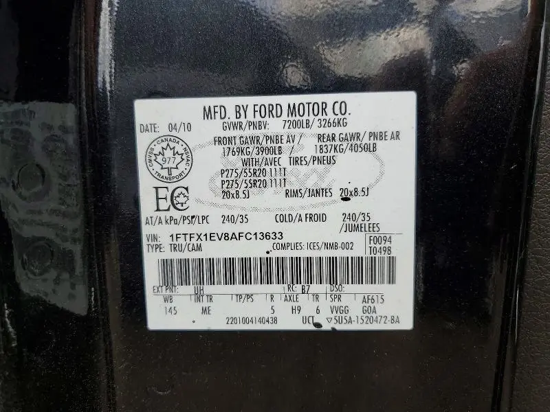 2010 FORD F150 SUPER CAB  