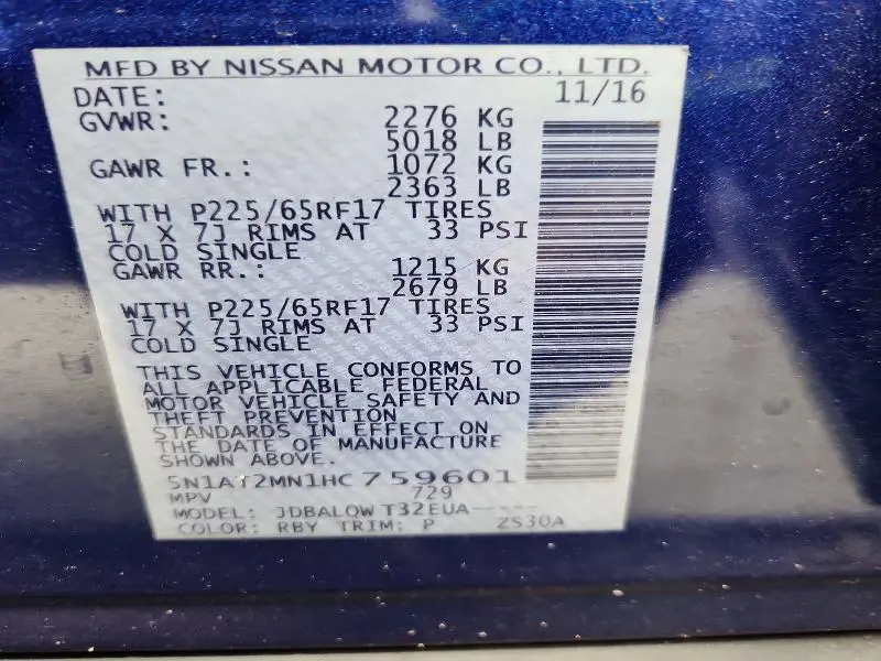 2017 NISSAN ROGUE SV  