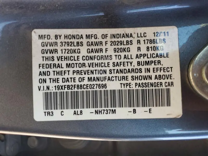 2012 HONDA CIVIC EX  