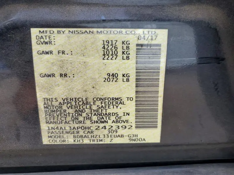2017 NISSAN ALTIMA 2.5 SR  