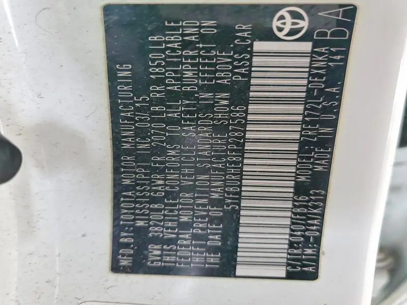 2015 TOYOTA COROLLA L  