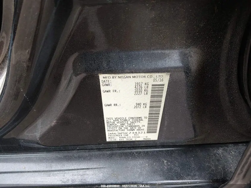 2016 NISSAN ALTIMA 2.5 SV