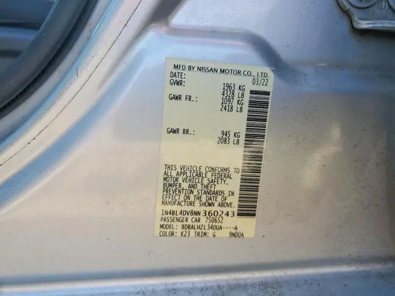 2022 NISSAN ALTIMA SV  