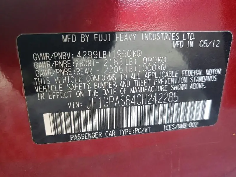 2012 SUBARU IMPREZA SPORT LIMITED  