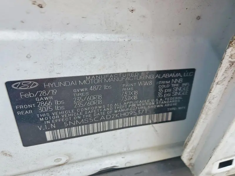 2019 HYUNDAI SANTA FE LIMITED 2.4L  