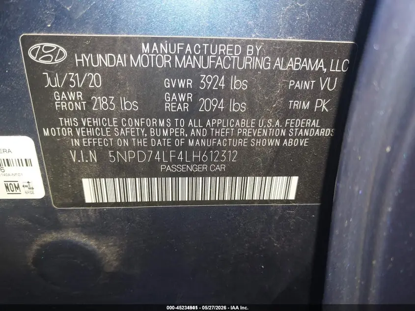 2020 HYUNDAI ELANTRA SE