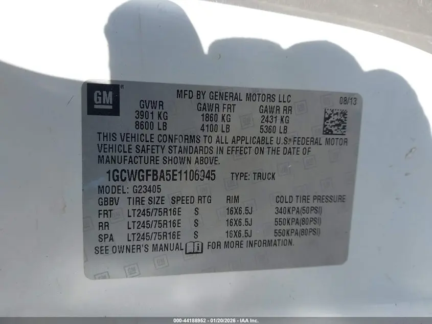 2014 CHEVROLET EXPRESS 2500 WORK VAN