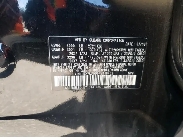 2019 SUBARU ASCENT TOURING  