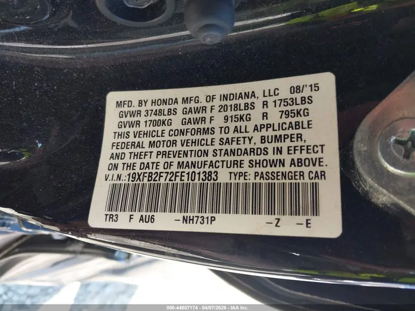 2015 HONDA CIVIC SE