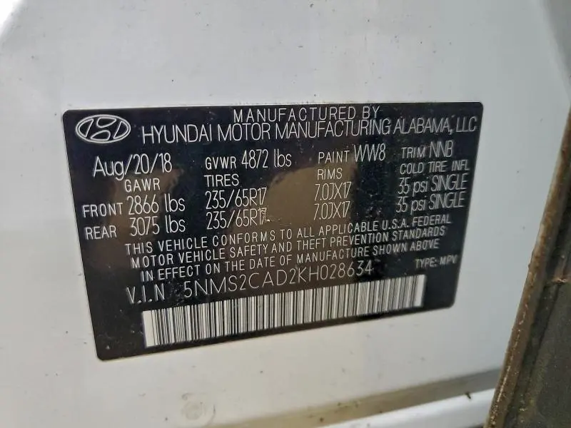 2019 HYUNDAI SANTA FE SE  