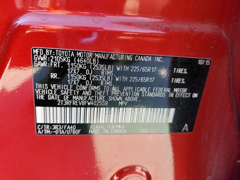 2015 TOYOTA RAV4 XLE  