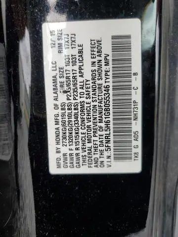 2016 HONDA ODYSSEY EXL  