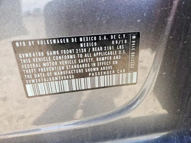 2016 VOLKSWAGEN JETTA S  