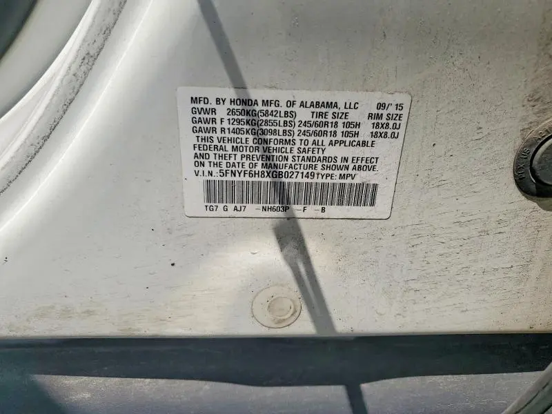 2016 HONDA PILOT EXL  