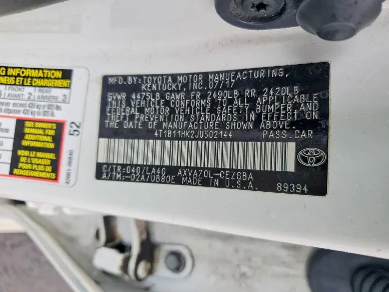 2018 TOYOTA CAMRY XLE  