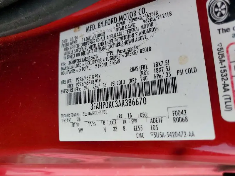 2010 FORD FUSION SPORT  