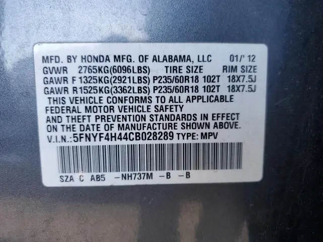 2012 HONDA PILOT EX