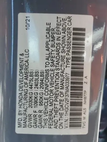 2021 HONDA ACCORD SPORT  