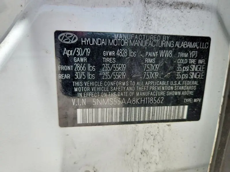 2019 HYUNDAI SANTA FE LIMITED 2.0T  