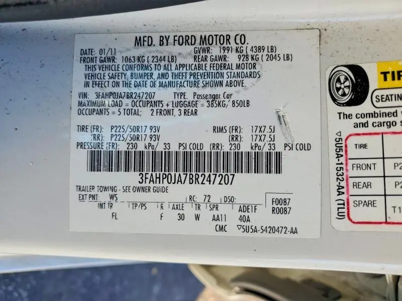 2011 FORD FUSION SEL  