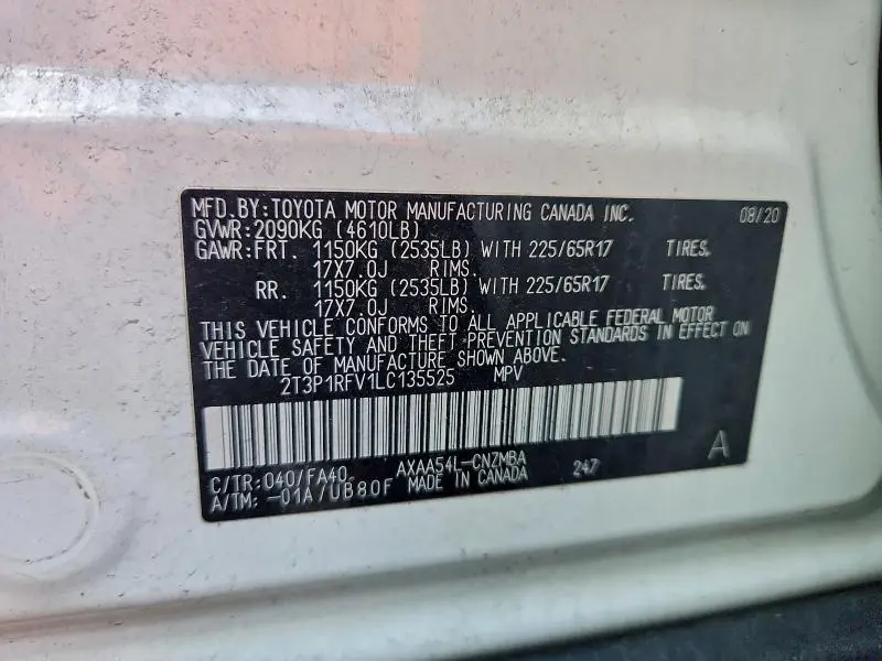 2020 TOYOTA RAV4 XLE  