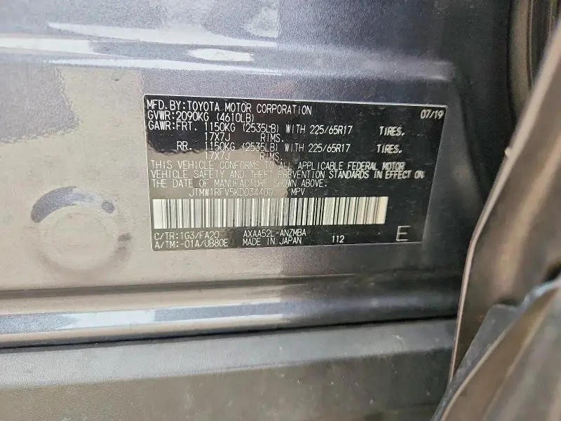 2019 TOYOTA RAV4 XLE  