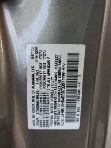2013 HONDA ODYSSEY EXL  