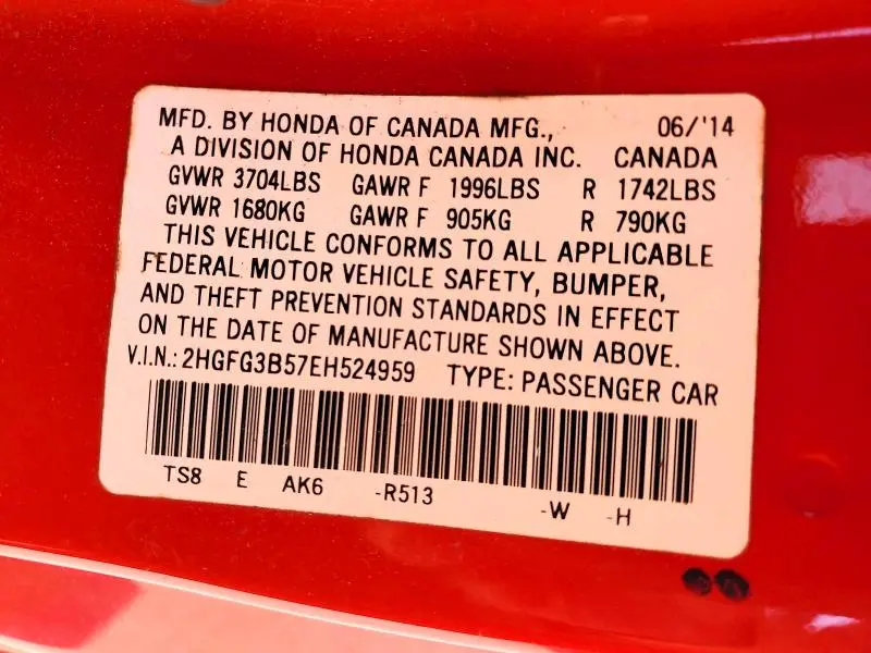 2014 HONDA CIVIC LX  
