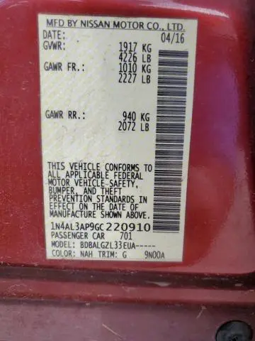 2016 NISSAN ALTIMA 2.5  