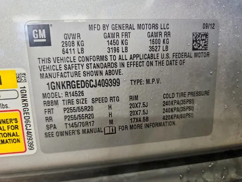 2012 CHEVROLET TRAVERSE LT  