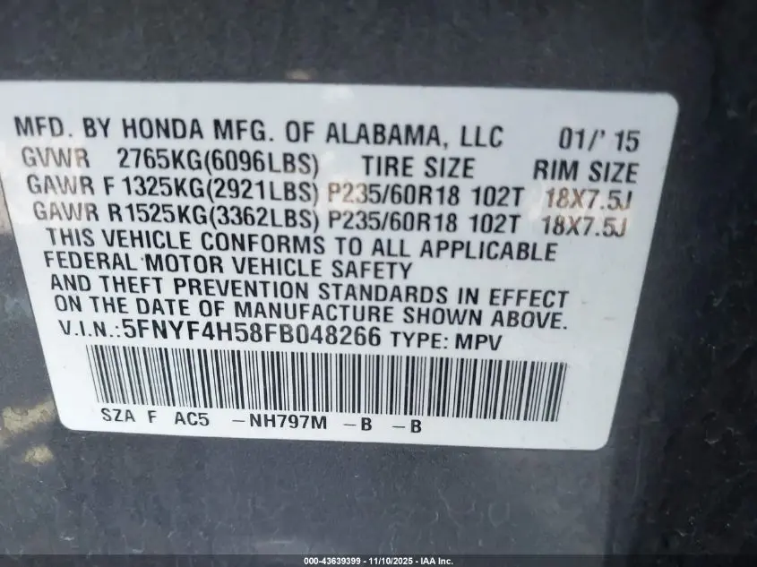 2015 HONDA PILOT EX-L