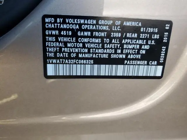 2015 VOLKSWAGEN PASSAT S  