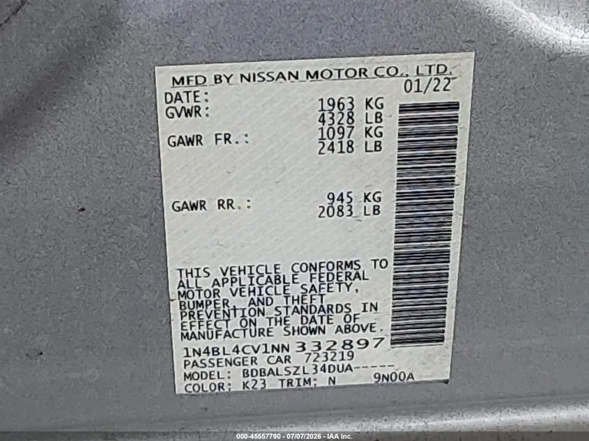 2022 NISSAN ALTIMA SR FWD
