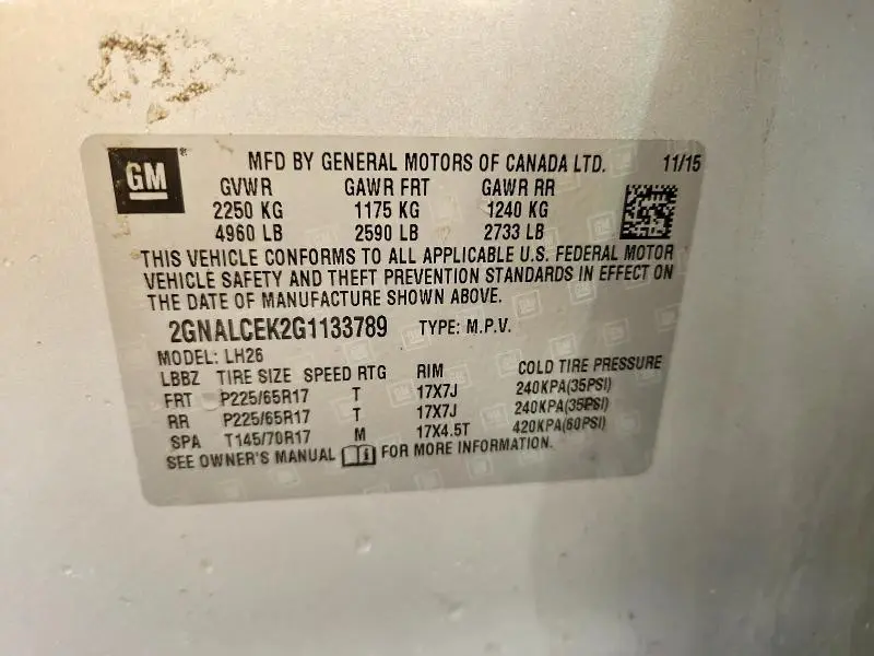 2016 CHEVROLET EQUINOX LT  