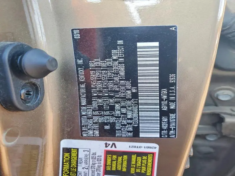 2010 TOYOTA VENZA FWD 4CYL  