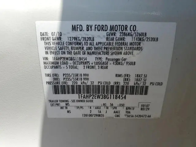 2011 FORD TAURUS SEL  