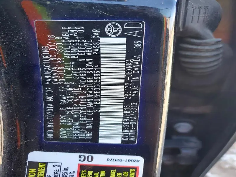 2016 TOYOTA COROLLA LE  