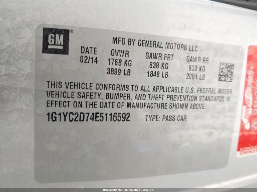 2014 CHEVROLET CORVETTE STINGRAY  